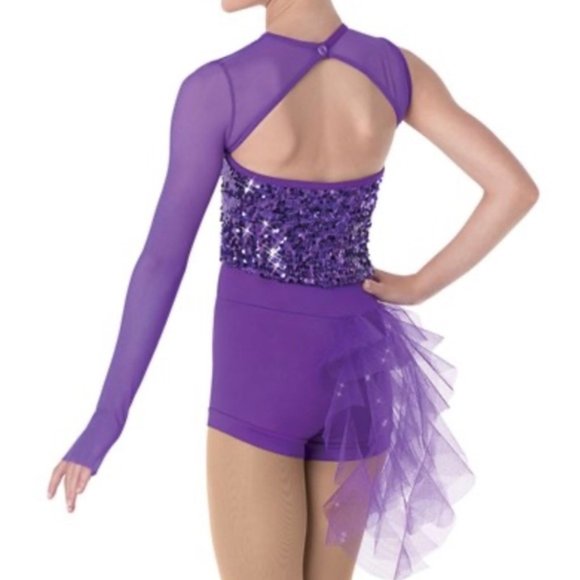 Weissman Jazz Dance Costume Asymetrical Purple Sequin Biketard - Picture 4 of 5